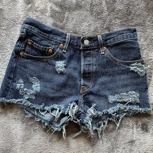 Dark Wash Levi Distressed Shorts